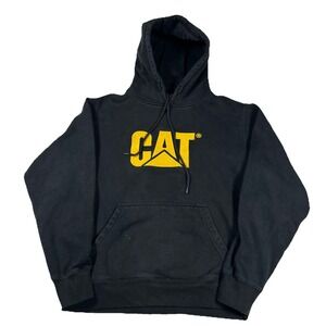 CAT Caterpillar Hoodie Mens M‎ Black Pullover Workwear Heavy Drawstring Logo